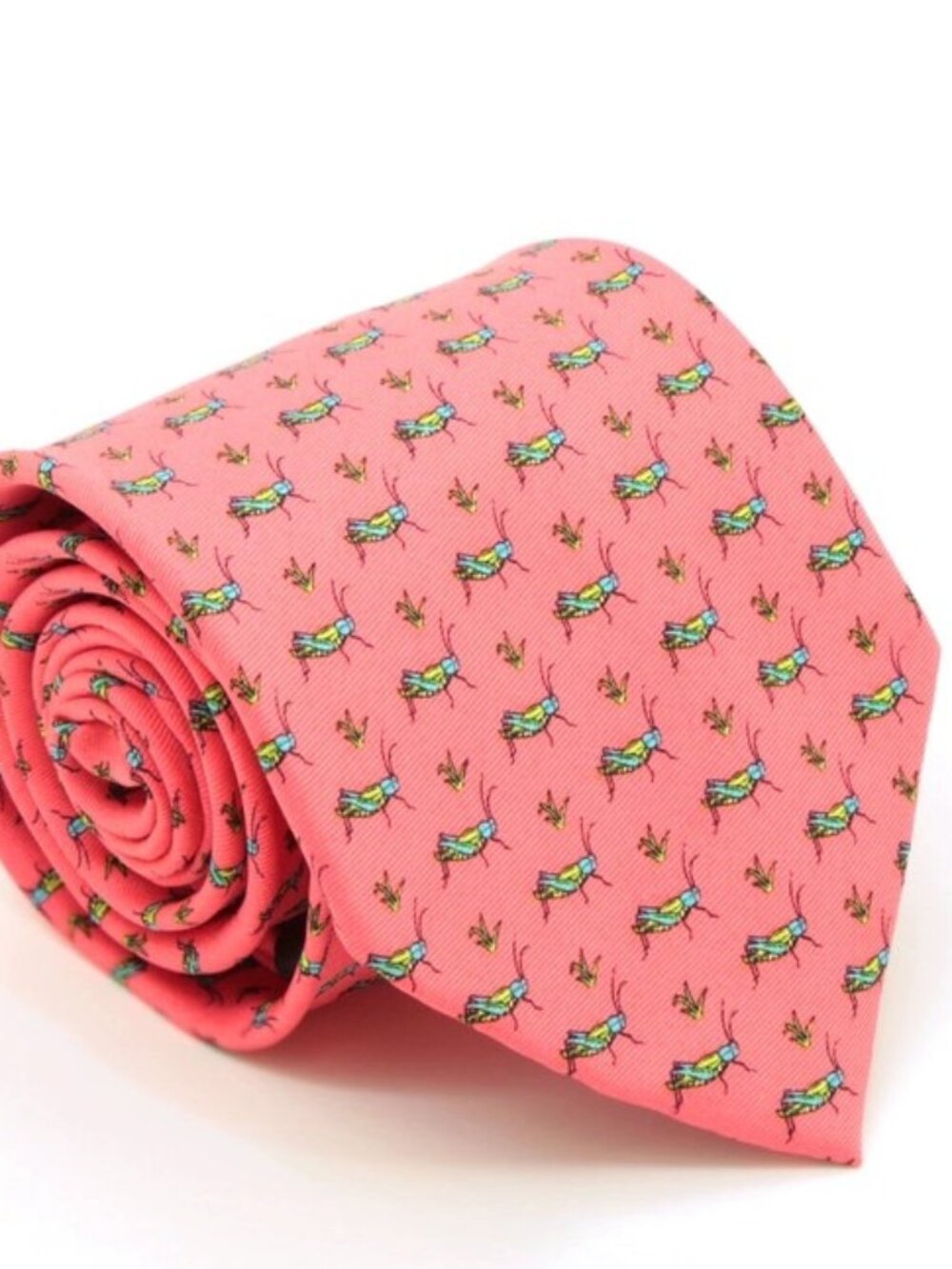 Ferrecci Grasshopper Coral Necktie with Handkerchief Set